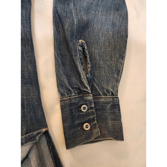 Vintage Levis Shirt Mens Medium Metal Button Denim Orange Tab 60's 70's Thick - Picture 7 of 11